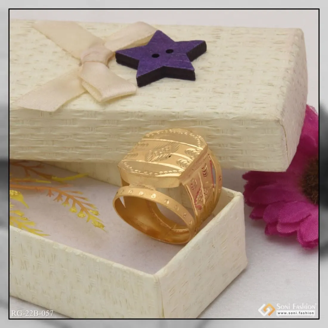 1 Gram Gold Forming Superior Quality Sparkling Design Ring for Men - Style B057