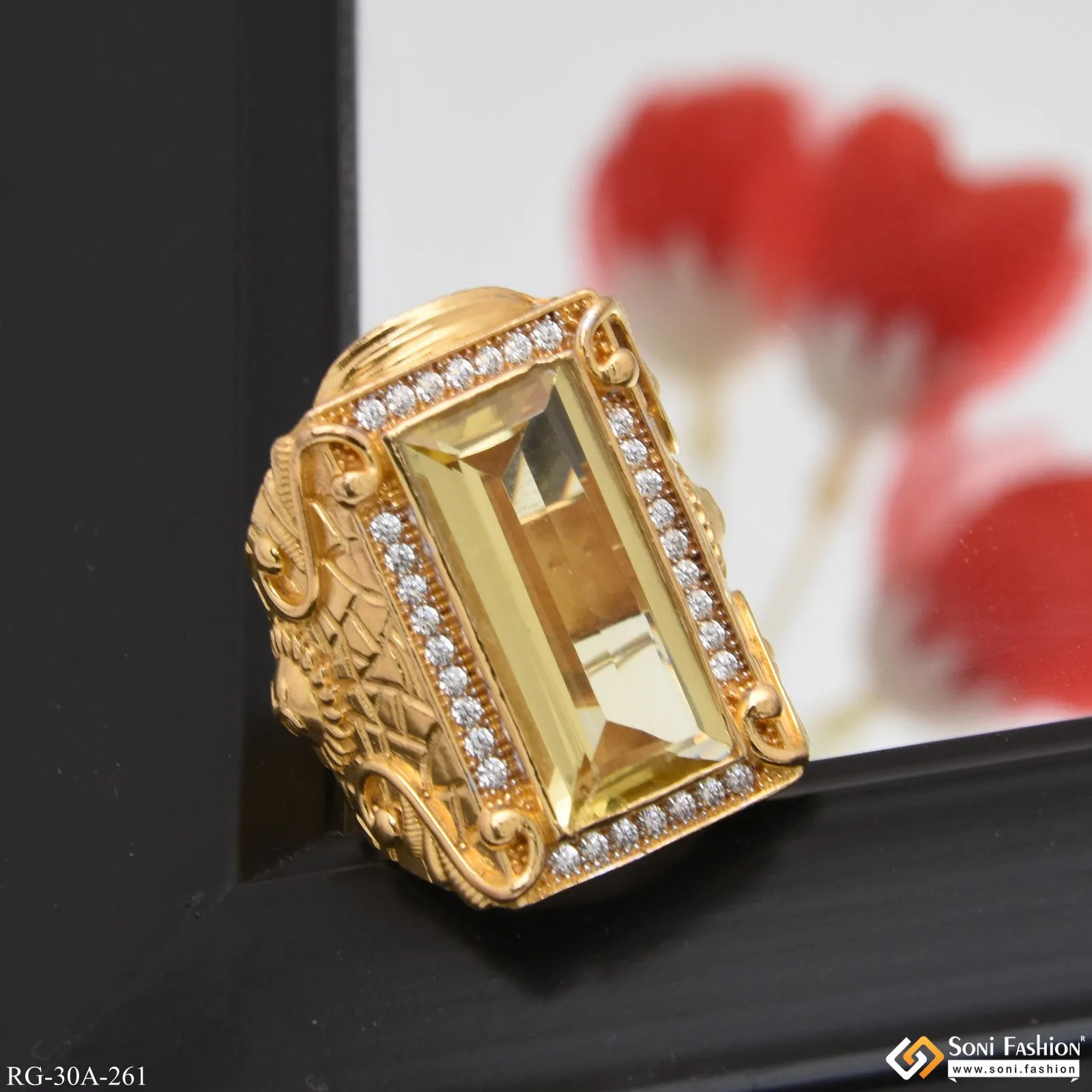 1 Gram Gold Forming Yellow Stone with Diamond Delicate Design Ring - Style A261