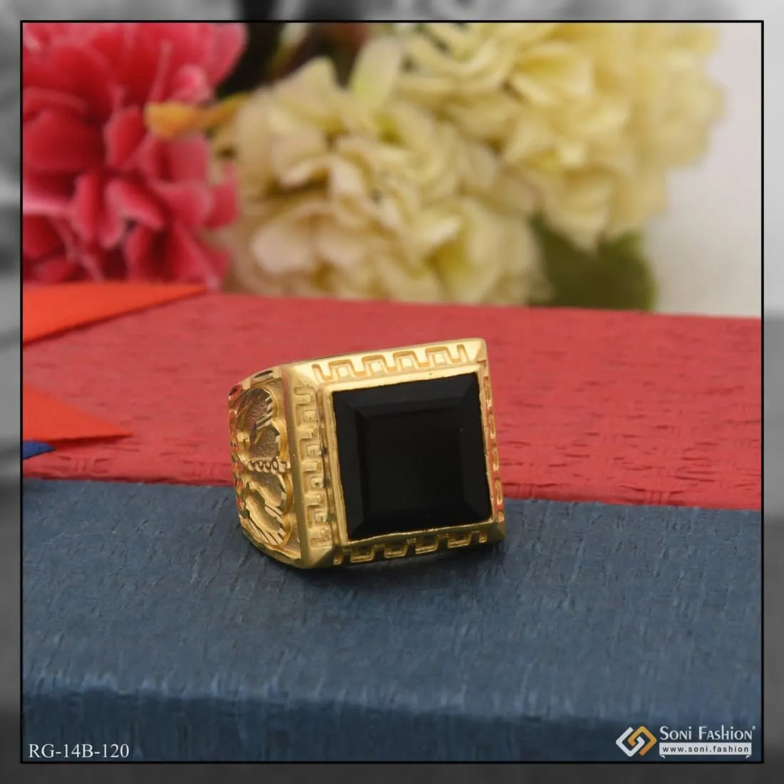 1 Gram Gold Plated Black Stone Exciting Design High-Quality Ring - Style B120
