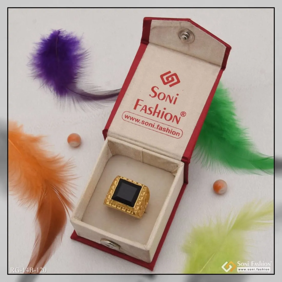 1 Gram Gold Plated Black Stone Exciting Design High-Quality Ring - Style B120