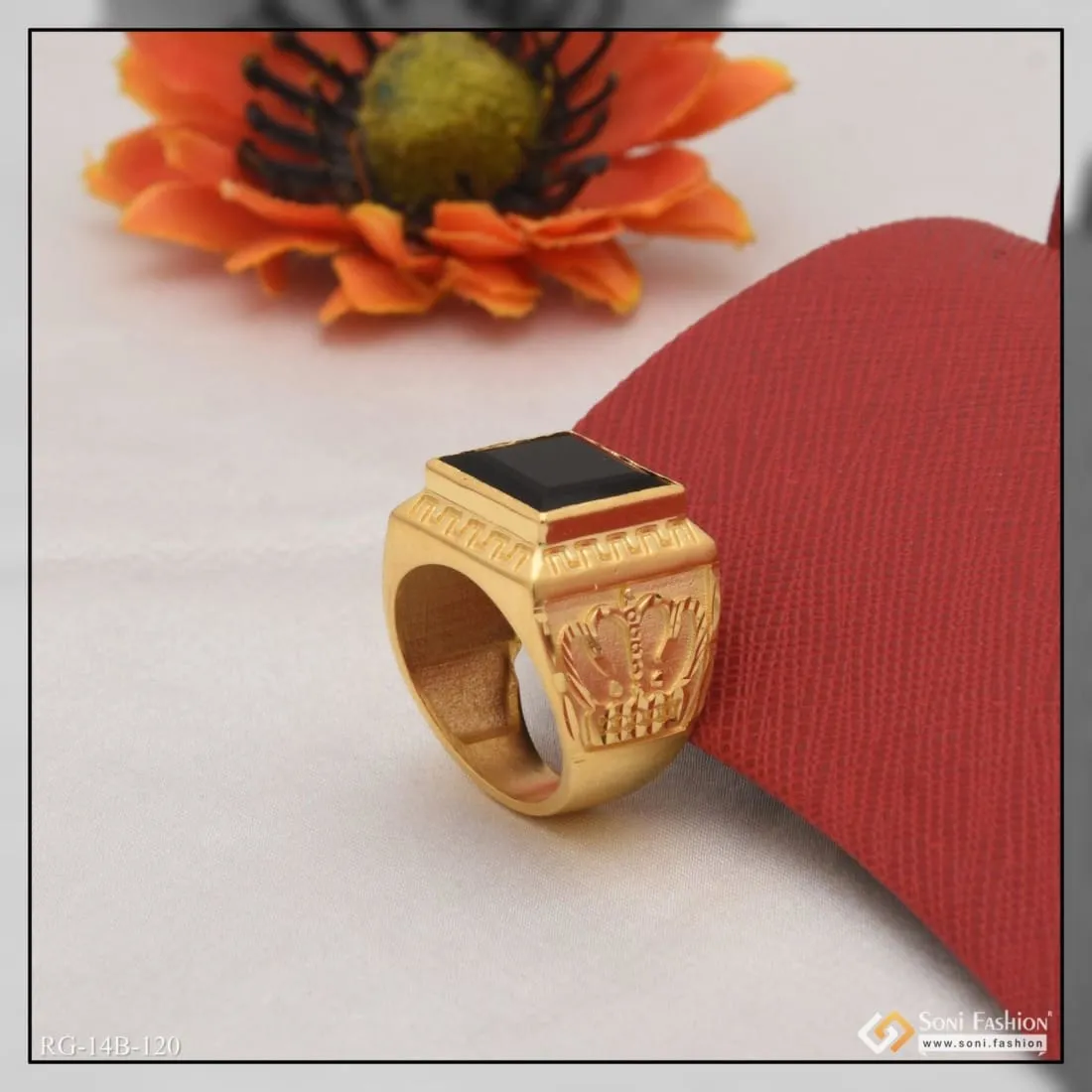 1 Gram Gold Plated Black Stone Exciting Design High-Quality Ring - Style B120