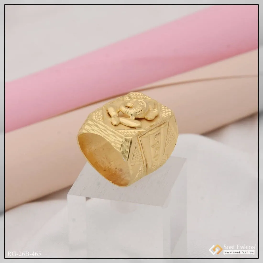 1 Gram Gold Plated Ganesha Dainty Design Best Quality Ring for Men - Style B465