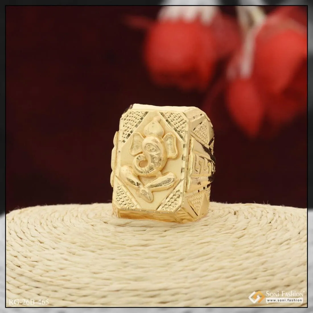1 Gram Gold Plated Ganesha Dainty Design Best Quality Ring for Men - Style B465