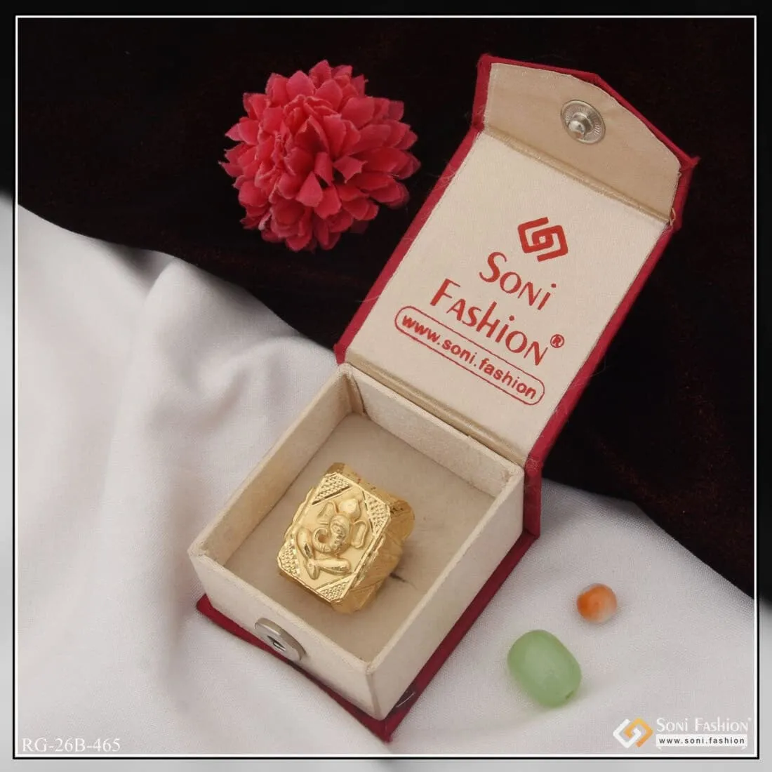 1 Gram Gold Plated Ganesha Dainty Design Best Quality Ring for Men - Style B465