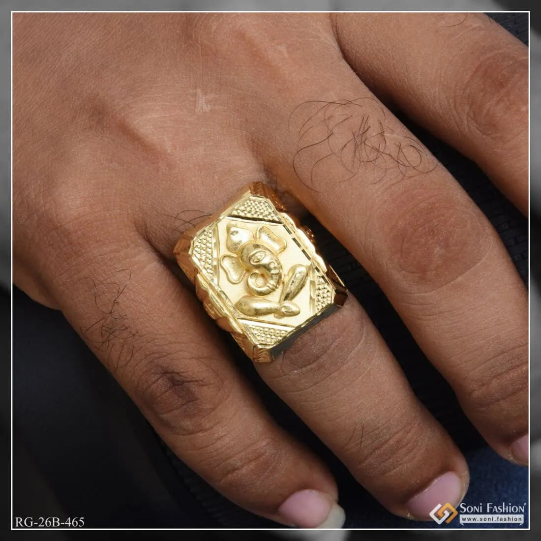 1 Gram Gold Plated Ganesha Dainty Design Best Quality Ring for Men - Style B465