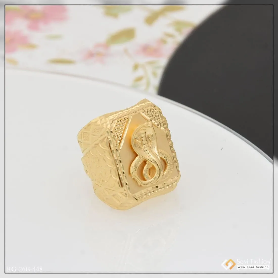 1 Gram Gold Plated Goga Maharaj Attention-Getting Design Ring for Men - Style B448