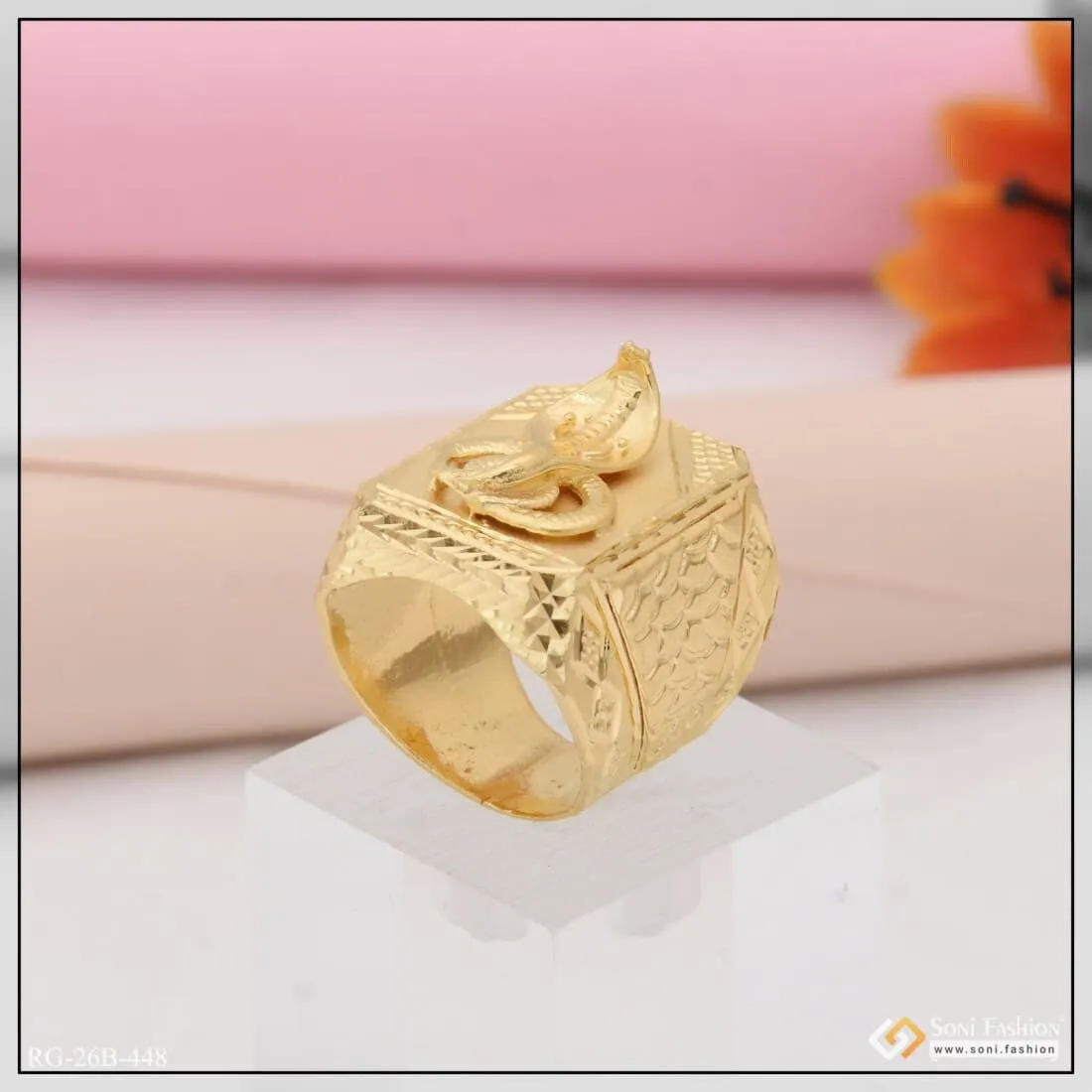 1 Gram Gold Plated Goga Maharaj Attention-Getting Design Ring for Men - Style B448