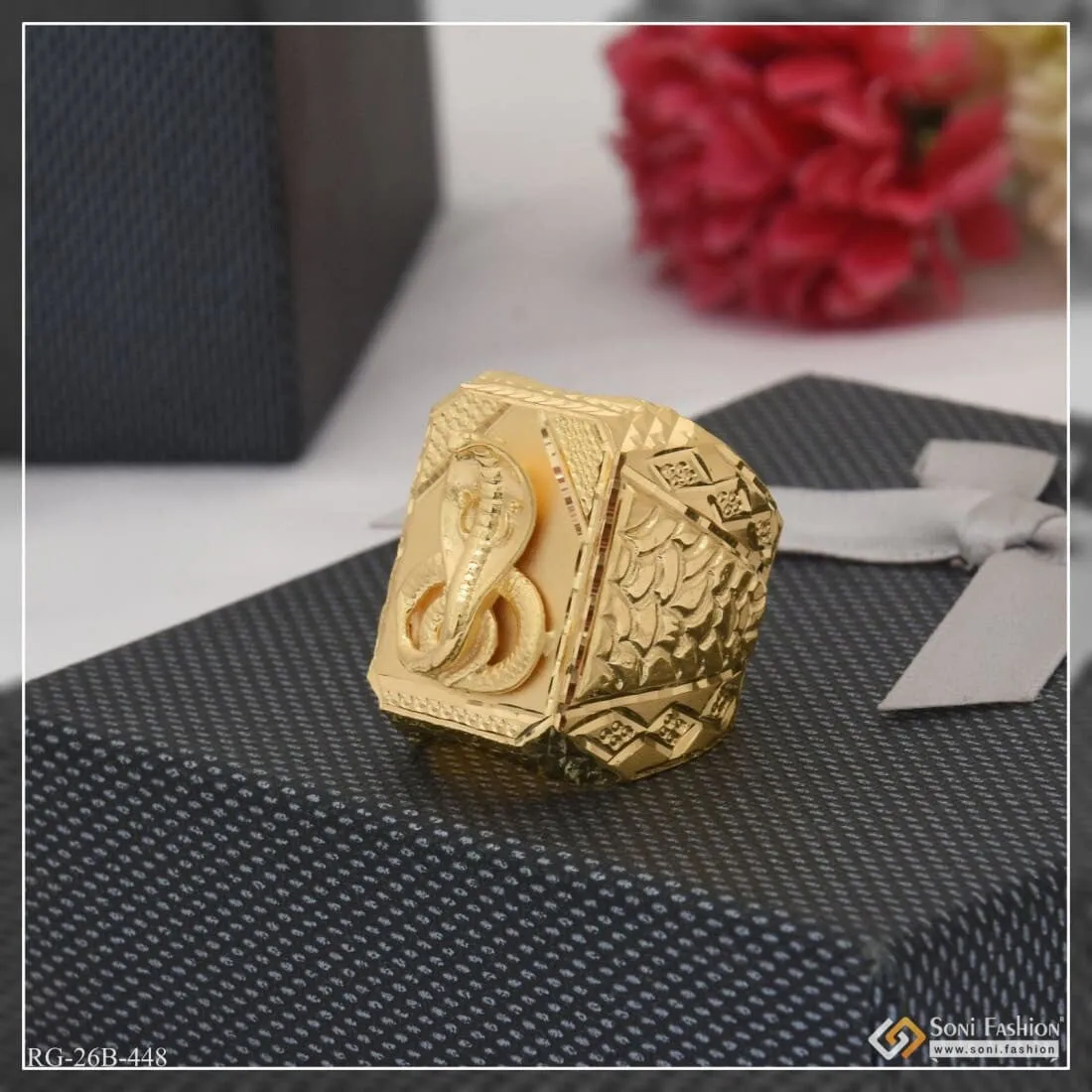 1 Gram Gold Plated Goga Maharaj Attention-Getting Design Ring for Men - Style B448