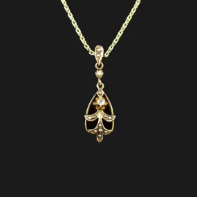 10K Gold Antique Diamond Pearl Lavaliere Necklace 10K Gold Antique Diamond Pearl Lavaliere Necklace