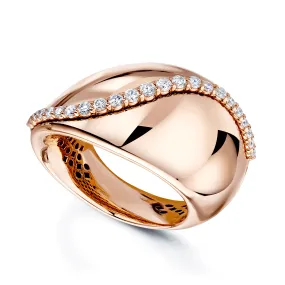 18ct Rose Gold Polished Domed Irregular Ring With Raised Diamond Detail. 18ct Rose Gold Polished Domed Irregular Ring With Raised Diamond Detail.
