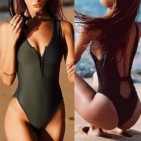 2021 Summer Sexy Zipper One Piece Swimsuit Women Push Up Swimwear Bodysuit Backless Sizes S - XL 2021 Summer Sexy Zipper One Piece Swimsuit Women Push Up Swimwear Bodysuit Backless Sizes S - XL