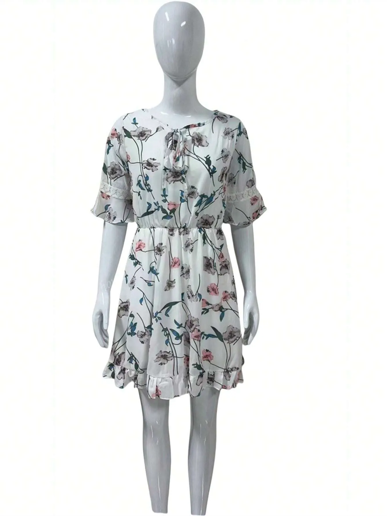 2024 Summer Chic Ditsy Floral Chiffon A-Line Dress With Flared Sleeves