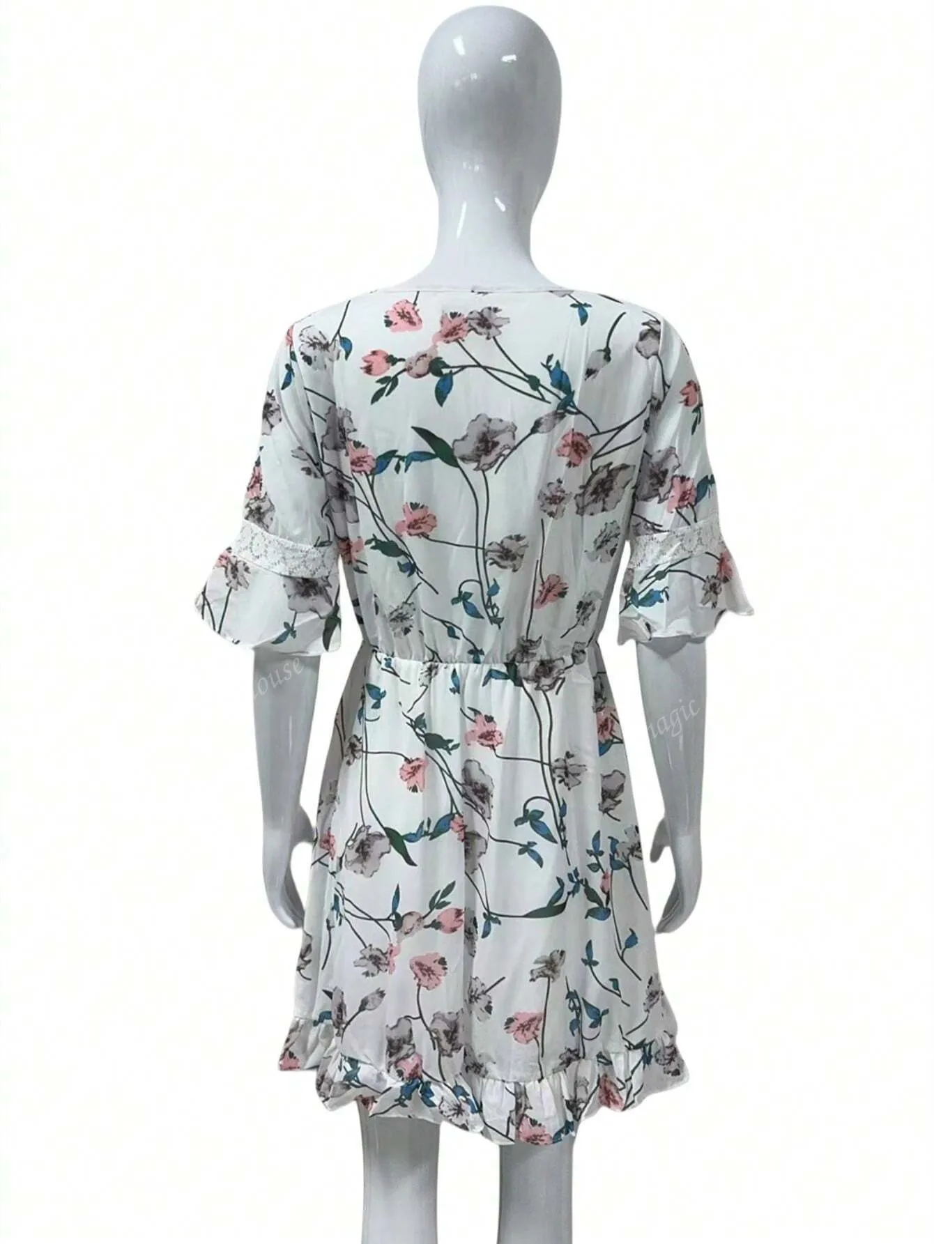 2024 Summer Chic Ditsy Floral Chiffon A-Line Dress With Flared Sleeves