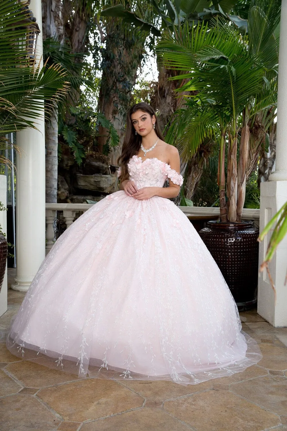 3D Floral Sweetheart Cloak Ball Gown by Petite Adele PQ1004