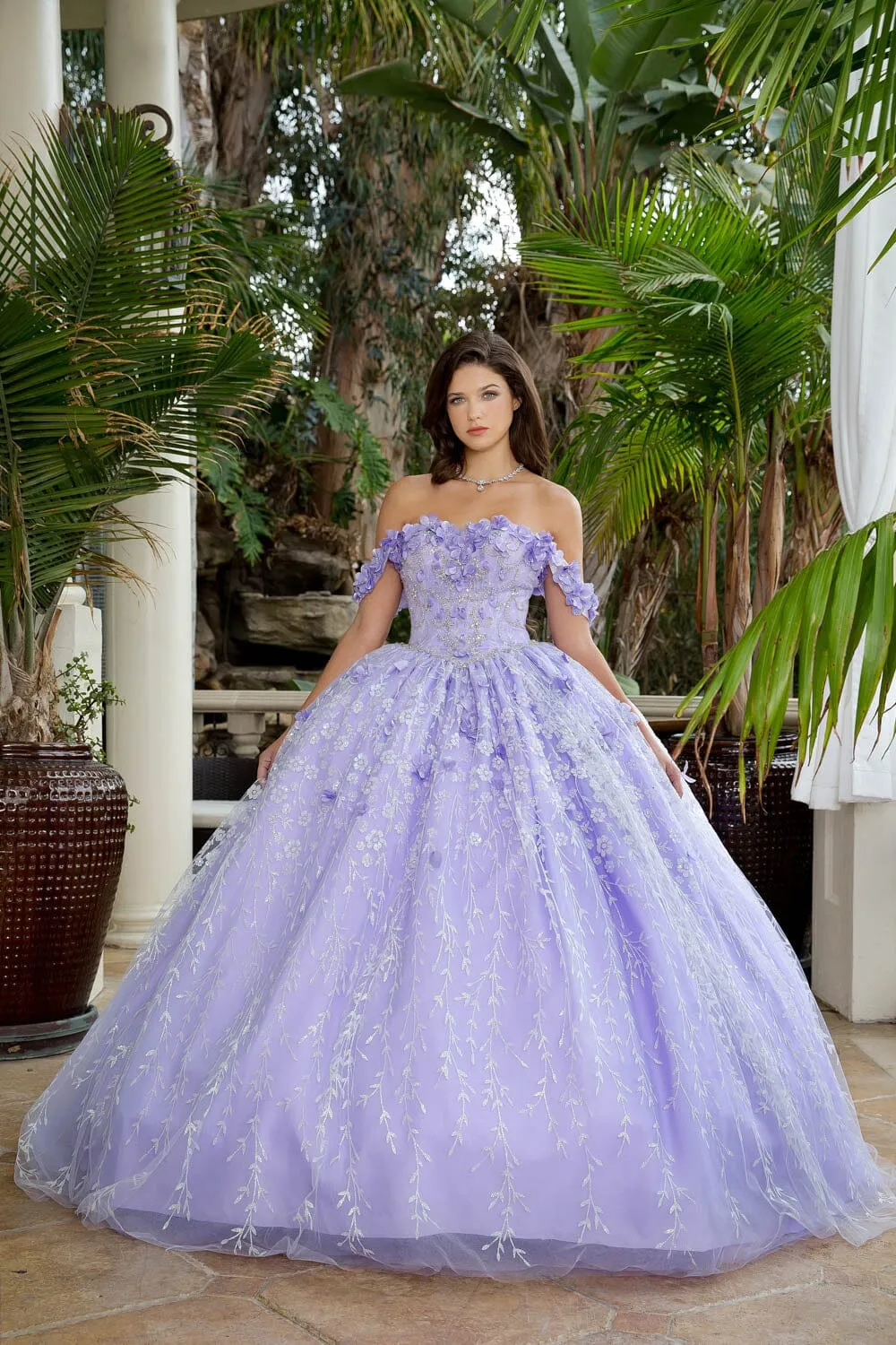 3D Floral Sweetheart Cloak Ball Gown by Petite Adele PQ1004