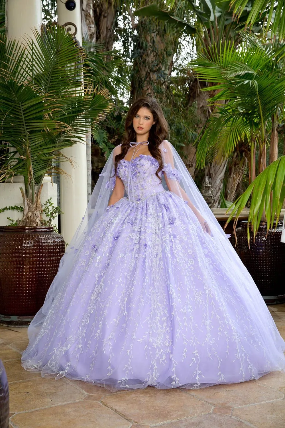 3D Floral Sweetheart Cloak Ball Gown by Petite Adele PQ1004