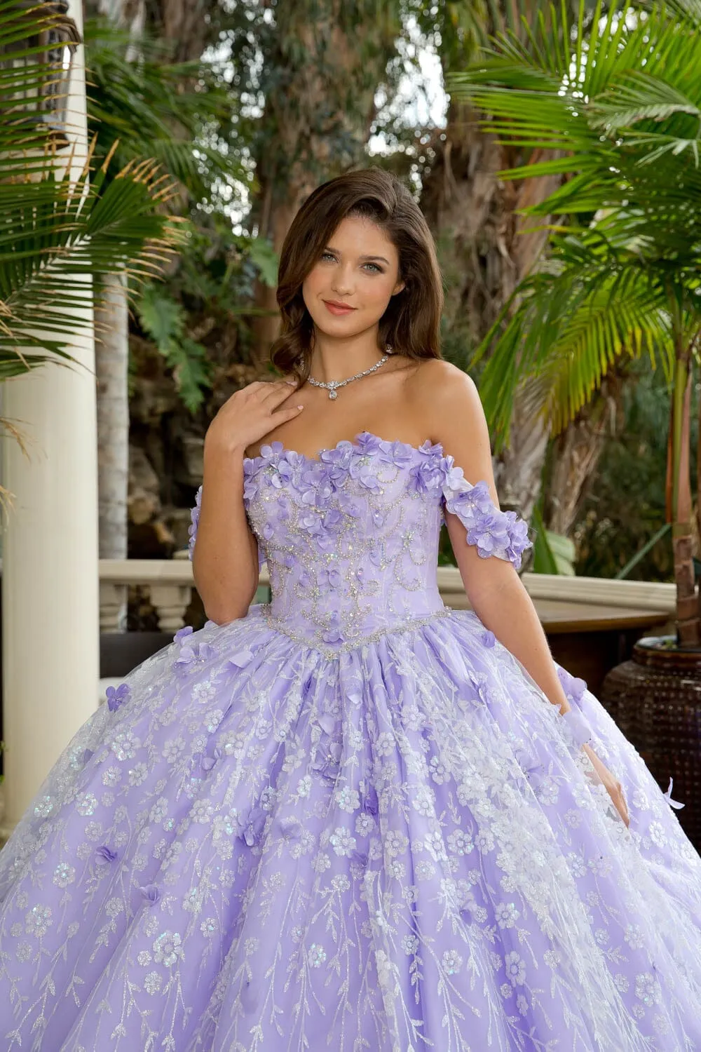 3D Floral Sweetheart Cloak Ball Gown by Petite Adele PQ1004