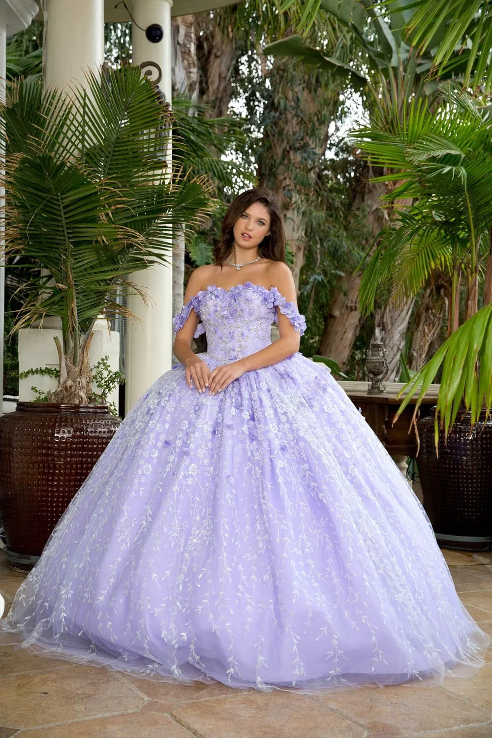 3D Floral Sweetheart Cloak Ball Gown by Petite Adele PQ1004