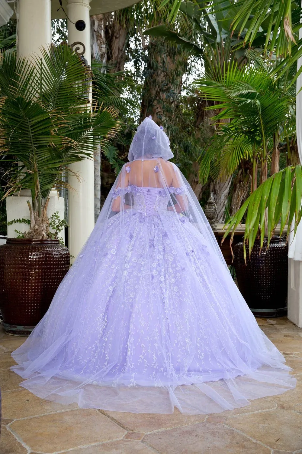 3D Floral Sweetheart Cloak Ball Gown by Petite Adele PQ1004