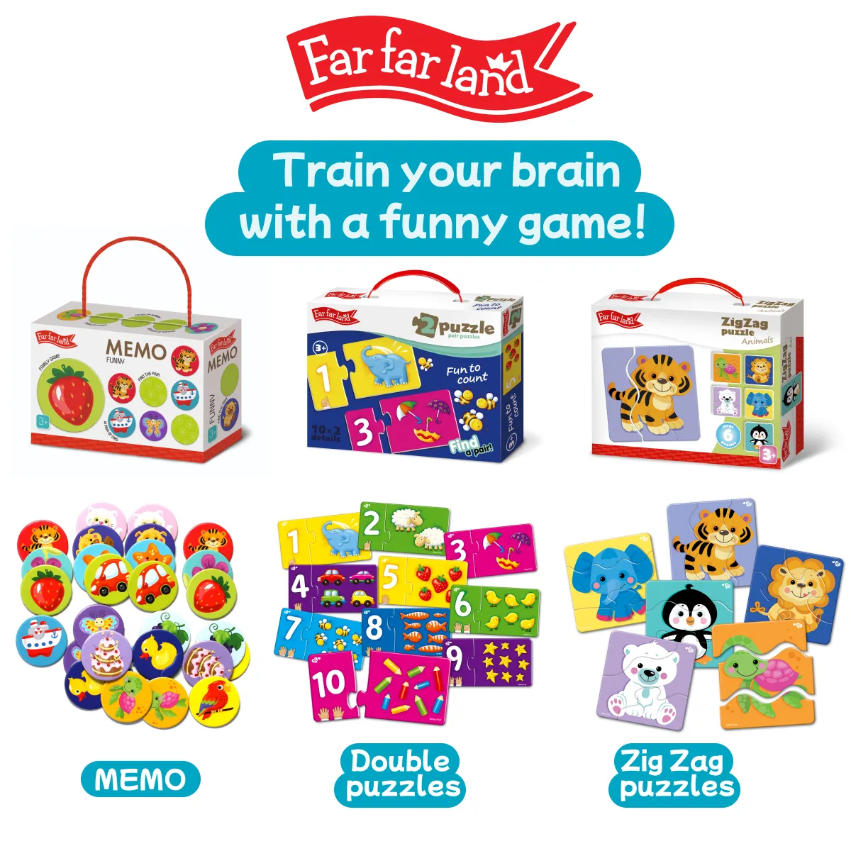 8pcs Contour Puzzles - Wild Animals - Toddler Educational Learning Toys for Kids 3