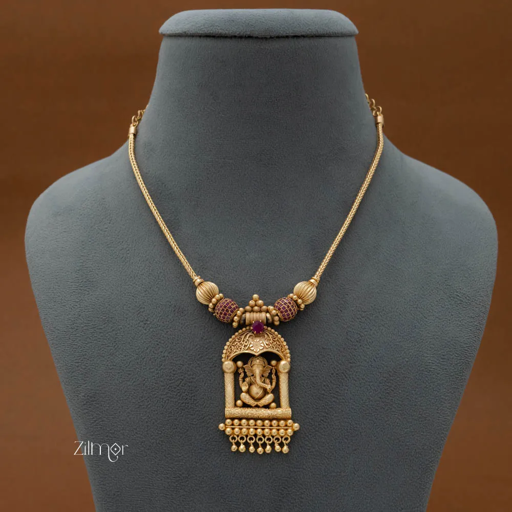 AG101808 - Gold tone Ganapathi Pendant Necklace