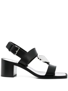 ALAIA Black Leather Sandals with Heart Charm and Block Heel - FW23 Collection ALAIA Black Leather Sandals with Heart Charm and Block Heel - FW23 Collection