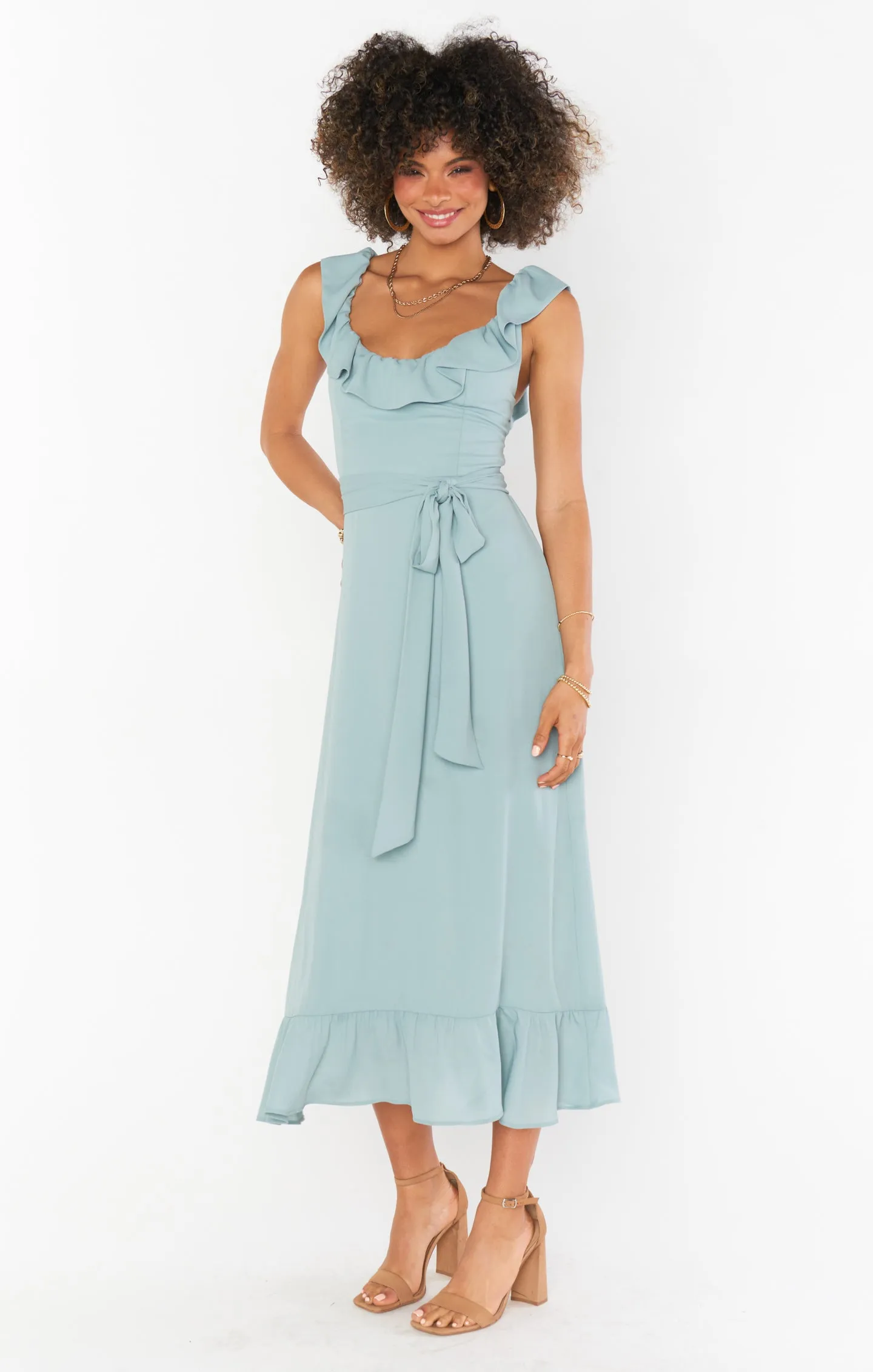 Alexis Midi Dress ~ Silver Sage Crisp