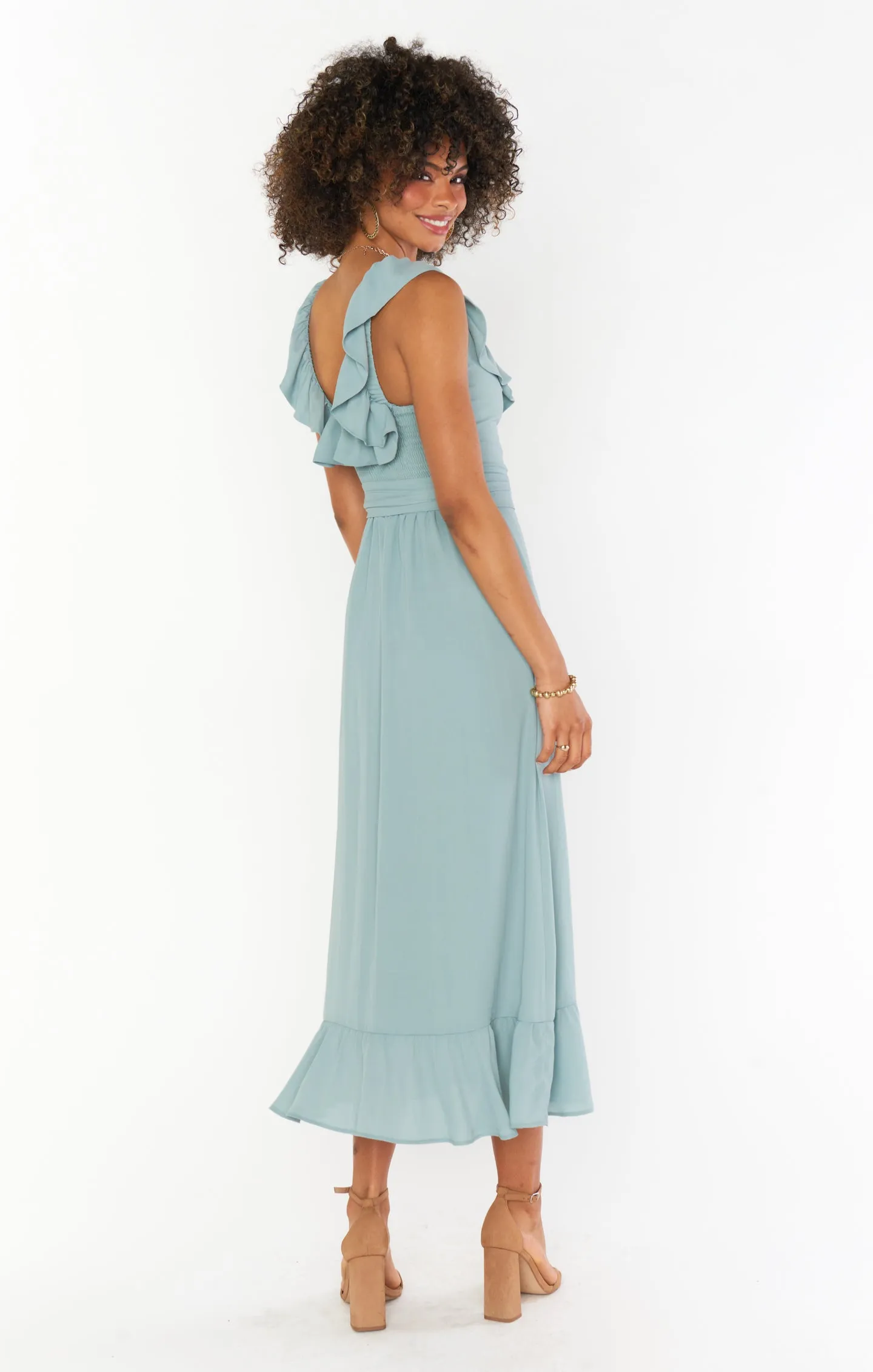 Alexis Midi Dress ~ Silver Sage Crisp