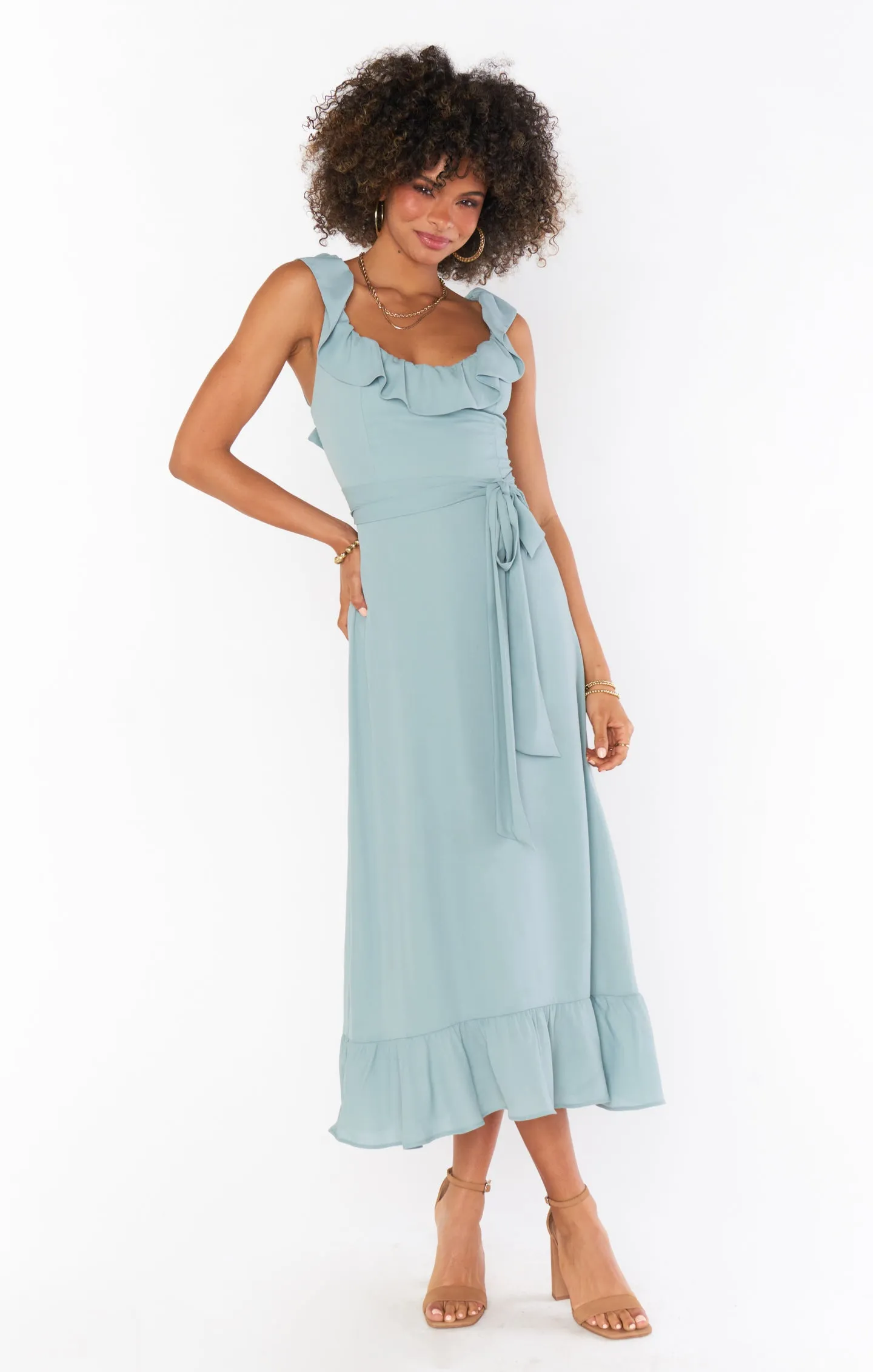 Alexis Midi Dress ~ Silver Sage Crisp