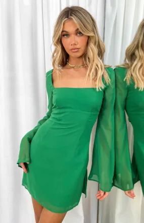 Amalfi Green Long Sleeve Lace Up Mini Dress Amalfi Green Long Sleeve Lace Up Mini Dress