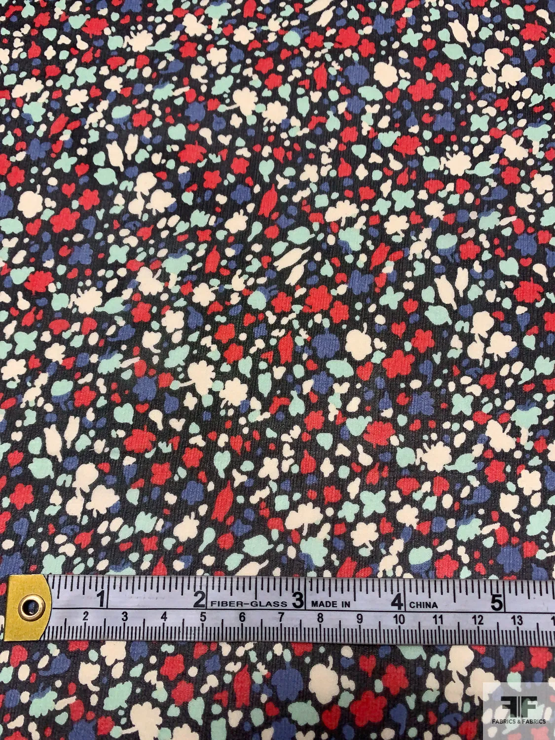 Anna Sui Ditsy Floral Silhouette Printed Silk Chiffon - Red / Periwinkle / Off-White / Mint / Black