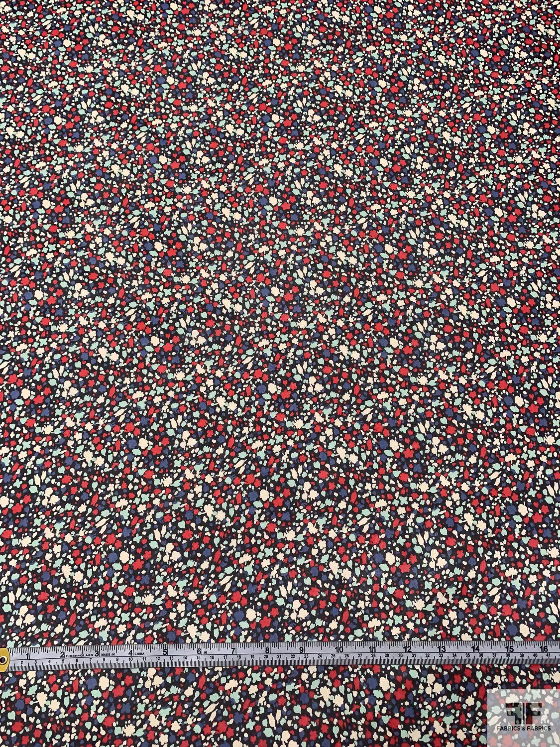 Anna Sui Ditsy Floral Silhouette Printed Silk Chiffon - Red / Periwinkle / Off-White / Mint / Black