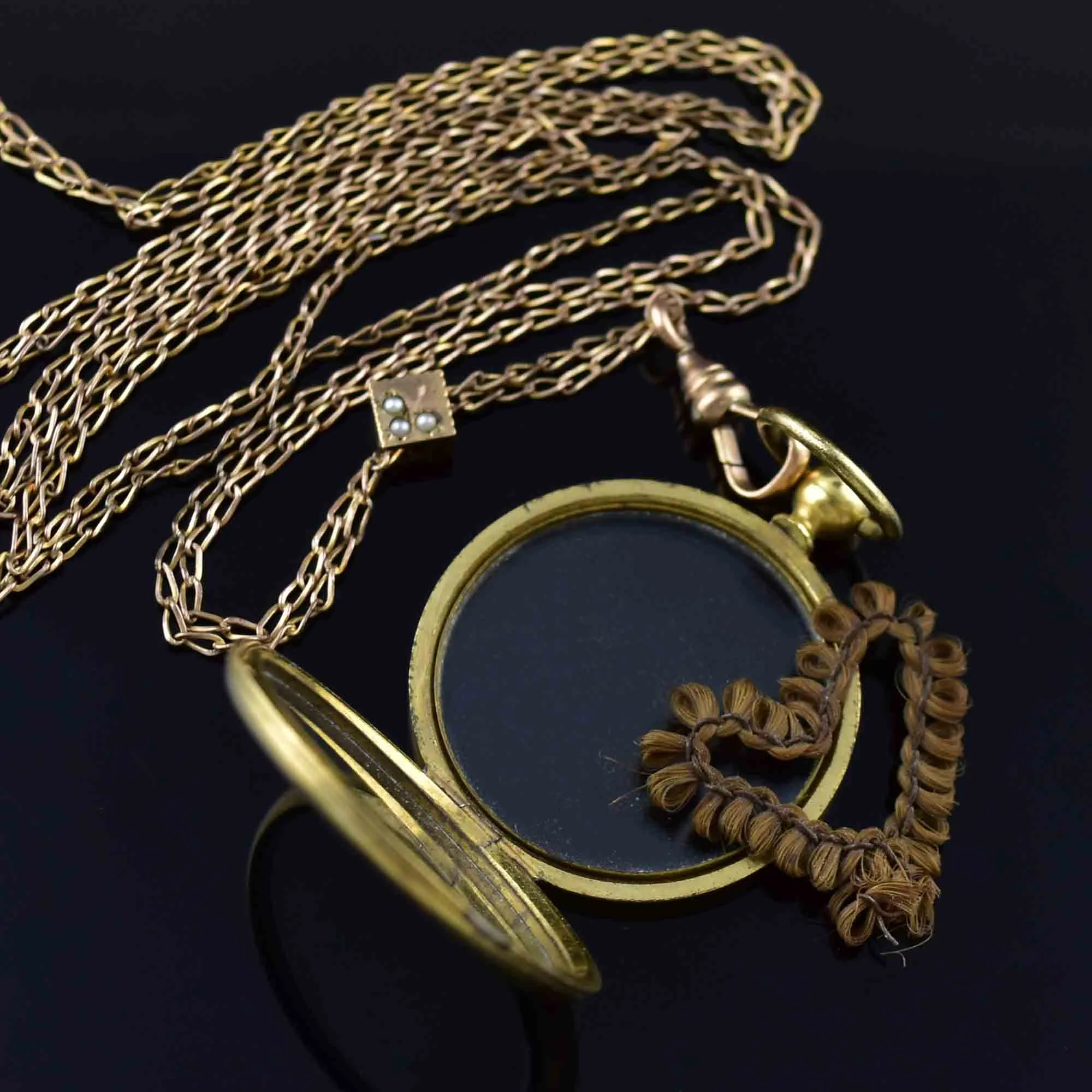 Antique 10K Gold Pearl Victorian Shaker Locket Necklace