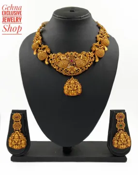 Antique Gold Goddess Lakshmi Necklace Set By Gehna Shop Antique Gold Goddess Lakshmi Necklace Set By Gehna Shop