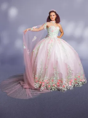 Applique Strapless Cape Ball Gown by Calla SCL30004 Applique Strapless Cape Ball Gown by Calla SCL30004