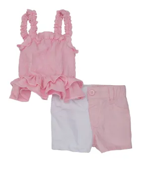 Baby Girls 0-9M Ruffled Top and Color Block Shorts Baby Girls 0-9M Ruffled Top and Color Block Shorts