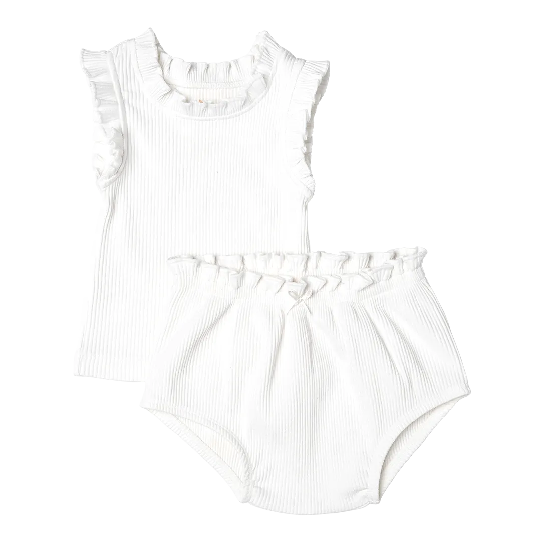Baby Girls Organic Ruffle Rib 2-Piece Set - White