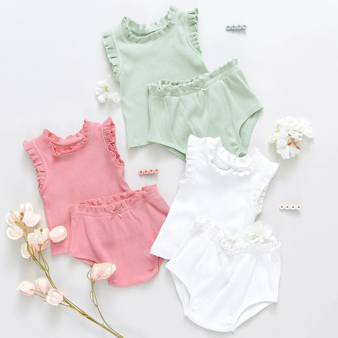 Baby Girls Organic Ruffle Rib 2-Piece Set - White