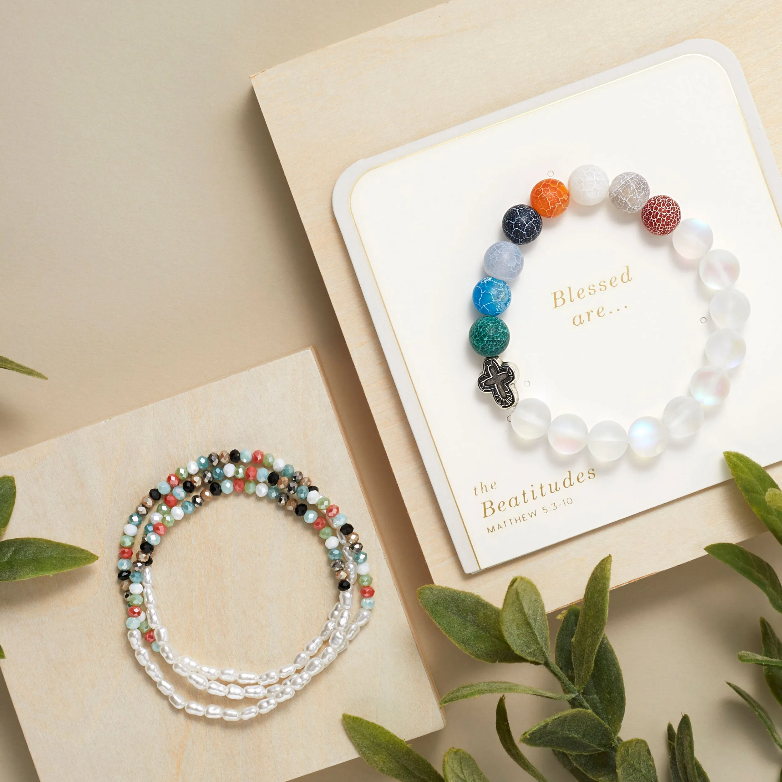 Beatitudes Frosted Glass Stretch Bracelet - Multi/Clear