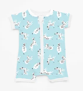Beautifully Bold Blue Dalmatians - Bamboo Shorty Romper Beautifully Bold Blue Dalmatians - Bamboo Shorty Romper