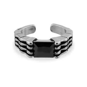 Black Center Stone Stainless Steel Bones Ring / SCR3078 Black Center Stone Stainless Steel Bones Ring / SCR3078
