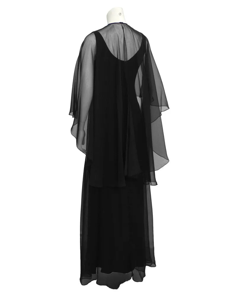 Black Chiffon Gown with Shawl