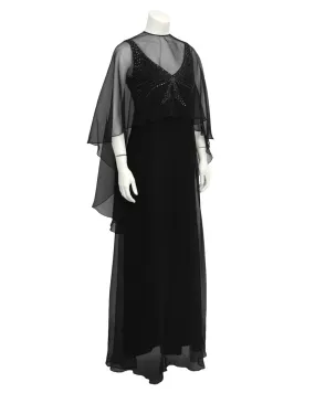 Black Chiffon Gown with Shawl Black Chiffon Gown with Shawl