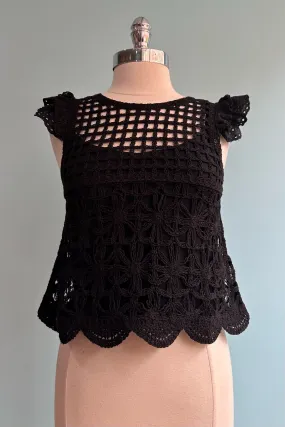 Black Crochet Ruffle Top Black Crochet Ruffle Top