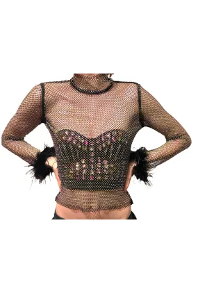 Black Crystal Long Sleeve Top with Fluffy Wrist Black Crystal Long Sleeve Top with Fluffy Wrist