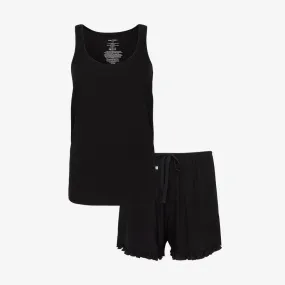 Black Ribbed Women's Tank Ruffled Short Set Black Ribbed Women's Tank Ruffled Short Set