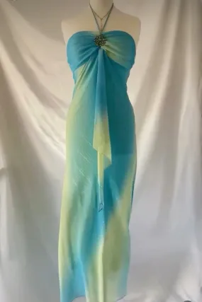 Blue Gradient Halter Chiffon Vintage Long Party Dress, DP3455 Blue Gradient Halter Chiffon Vintage Long Party Dress, DP3455