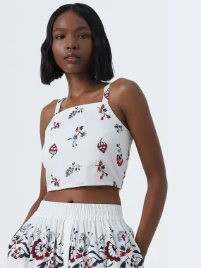 Bombay Paisley White Floral Embroidered Cotton Crop Top Bombay Paisley White Floral Embroidered Cotton Crop Top