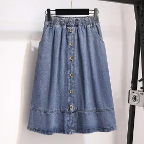 Casual Button Decoration Midi A-Line Denim Wholesale Skirts Wholesale Plus Size Clothing Casual Button Decoration Midi A-Line Denim Wholesale Skirts Wholesale Plus Size Clothing