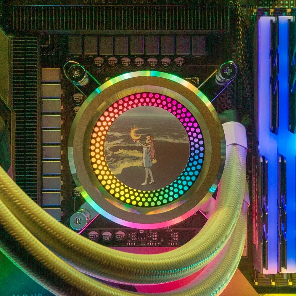 Catching The Moon AIO Cover for Small Circle of Lian Li LIAN LI GALAHAD AIO240 360 RGB BLACK and White